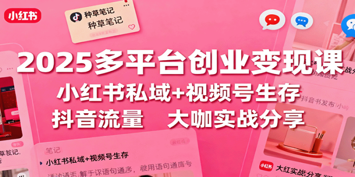 2025多平台创业变现课:小红书私域+视频号生存+抖音流量,大咖实战分享