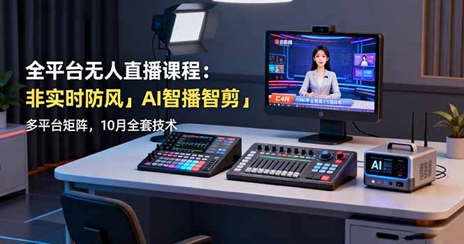 全平台无人直播课程:非实时防风+AI智播智剪+多平台矩阵,10月全套技术