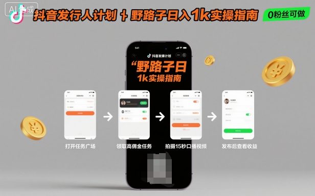 抖音发行人计划全新野路子玩法,随时随地,只要有手机,就能操作,日入1k+【揭秘】
