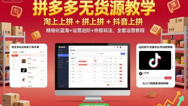拼多多无货源教学,淘上拼+拼上拼+抖上拼,精细化蓝海+运营进阶+终极玩法,全套运营教程