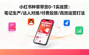 小红书种草带货0-1实战营:笔记生产/达人对接/付费投放/高效运营打法