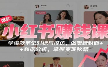 小红书赚钱课:学爆款笔记对标与模仿,做吸睛封面 + 数据分析,掌握变现秘籍