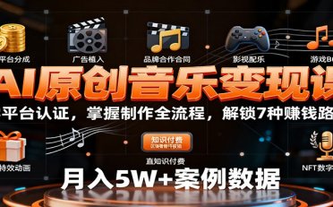 AI原创音乐变现课:学平台认证,掌握制作全流程,解锁7种赚钱路径