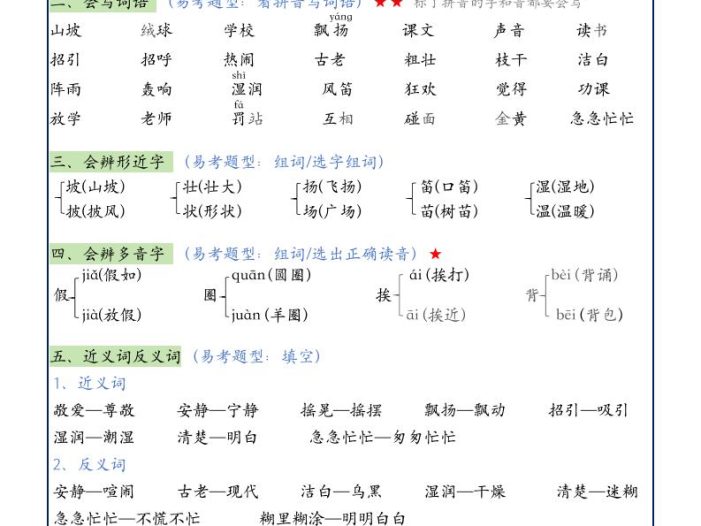 25新三上语文1-8单元知识点考点汇总（24页）