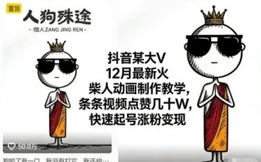 抖音某大V12月最新火柴人动画制作教学，条条视频点赞几十W，快速起号涨粉变现