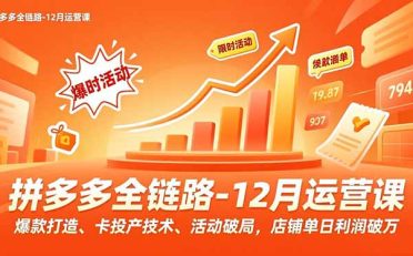 拼多多全链路-12月运营课,爆款打造、卡投产技术、活动破局,店铺单日利润破万