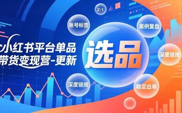 小红书平台单品带货变现营-更新，极致选品、账号标签、案例复盘，深度链接，快速启动稳定出单