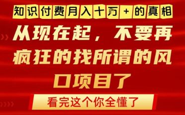 知识付费月入10个W的真相，做网创项目这一个就够了，不要再疯狂的找所谓的风口项目【揭秘】