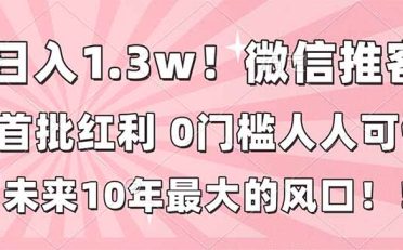 日入1.3w！微信推客，首批红利，未来10年最大的风口，0门槛，人人可做！