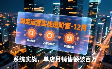 淘宝运营实战进阶营-12月：SEO搜索、万相台爆款、数据诊断，系统实战，单店月销售额破百万