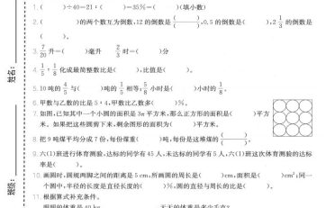 六年级上数学基础知识专项测试卷《人教版》