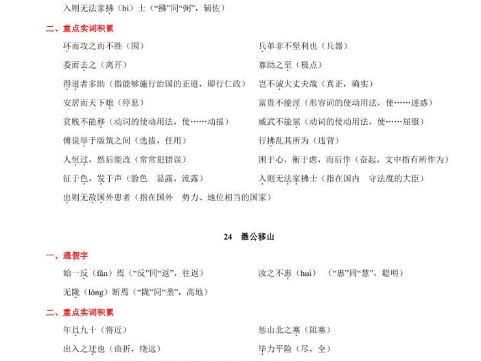 八年级上语文第六单元知识清单