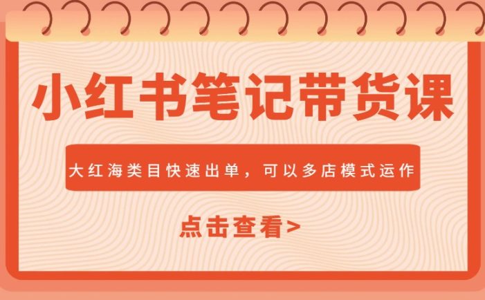 小红书笔记带货课，大红海类目快速出单，市场大，可以多店模式运作(更新)