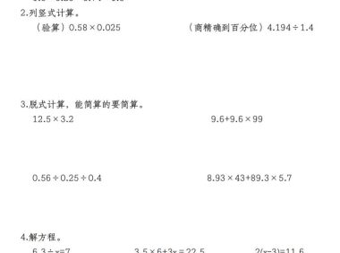 五年级上数学寒假天天练28天训练B+计划