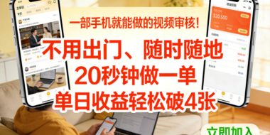 一部手机就能做的视频审核！不用出门，随时随地，20秒钟做一单，单日收益轻松破4张【揭秘】