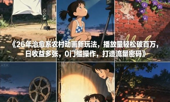 26年治愈系农村动画新玩法，播放量轻松破百万，日收益多张，0门槛操作，打造流量密码