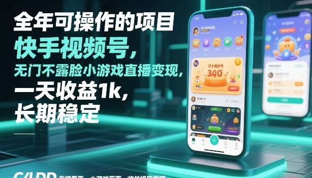全年可操作的项目，快手视频号无门槛不露脸小游戏直播变现，一天收益1k，长期稳定【揭秘】