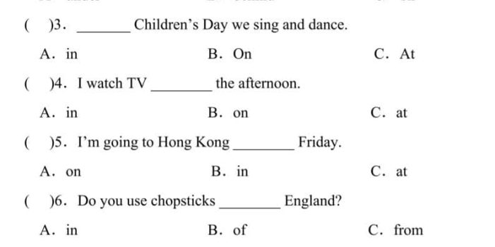 三年级下英语常考易错题