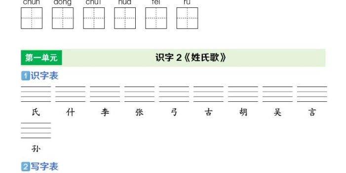 一年级下语文【识字表+写字表】专项练