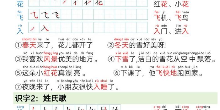 一年级下语文写字表笔画笔顺组词造句