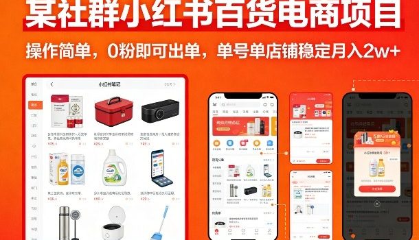 某社群小红书百货电商项目，操作简单，0粉即可出单，单号单店铺稳定月入2w+