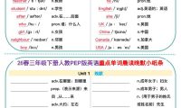 三年级下英语26春单词晨读晚默小纸条《人教版PEP》