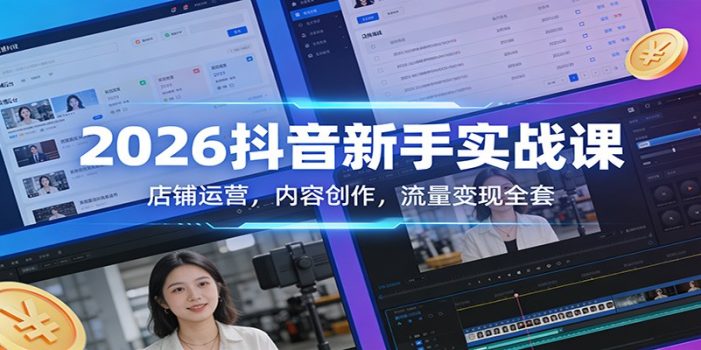 2026抖音新手实战课：店铺运营，内容创作，流量变现全套