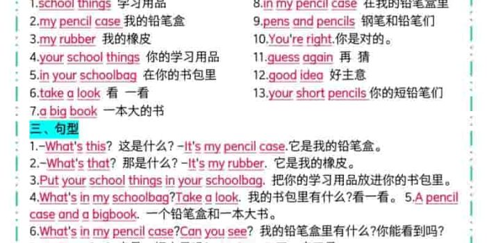 三年级下英语单元知识清单《译林版》