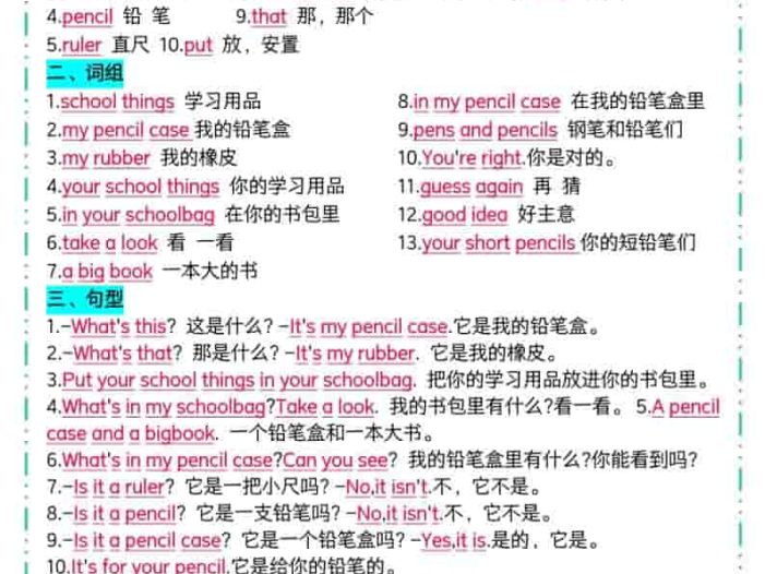 三年级下英语单元知识清单《译林版》