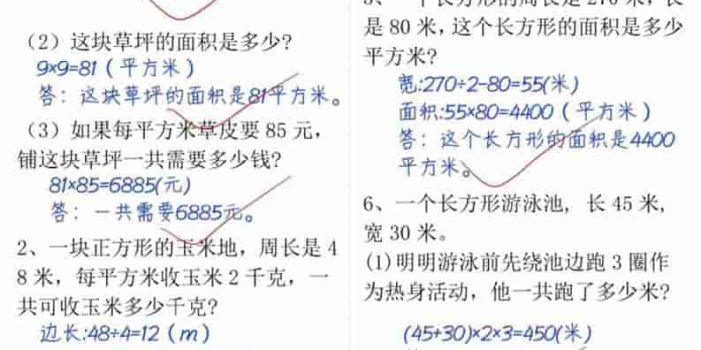 三年级下数学面积专项练习(十大考点)