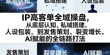 IP高客单全域操盘，从底层认知、私域搭建、人设包装，到发售策划、裂变增长、AI赋能的全链路打法