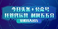 头条加公众号 托管代运营 利润分成模式 轻松月入过万