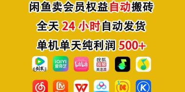 咸鱼卖虚拟直冲会员，一部手机日入500+，全程24小时托管挂机，简单暴力，无脑上手