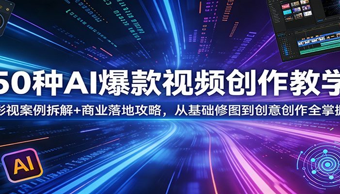 50种AI爆款视频创作教学：影视案例拆解+商业落地攻略，从基础修图到创意创作全掌握