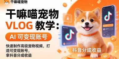 干嘛喵宠物 VLOG 教学：AI 快速制作高级宠物视频，打造可变现账号，拿抖音分成收益