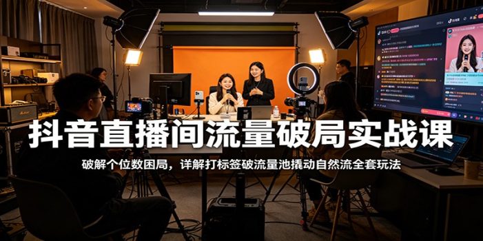 抖音直播间流量破局实战课：破解个位数困局，详解打标签破流量池撬动自然流全套玩法