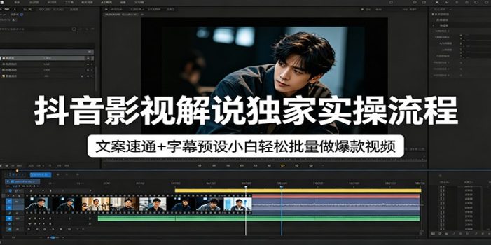 抖音影视解说独家实操流程，文案速通+字幕预设小白轻松批量做爆款视频