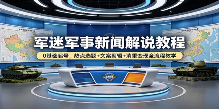 军迷军事新闻解说教程：0基础起号，热点选题+文案剪辑+消重变现全流程教学