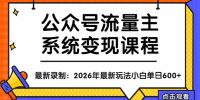 公众号流量主系统变现教程：从0到1打造持续变现的流量账号，小白也能突破10W+文章