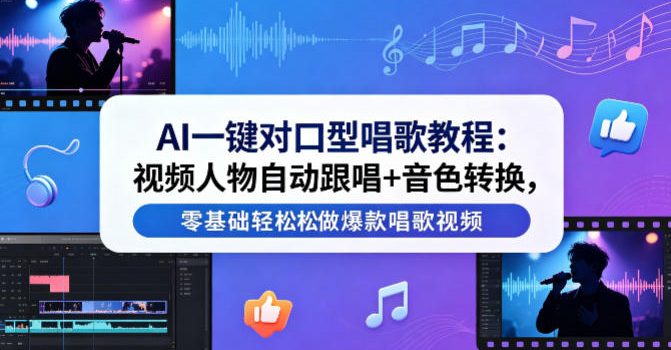 AI一键对口型唱歌教程：视频人物自动跟唱+音色转换，零基础轻松做爆款唱歌视频