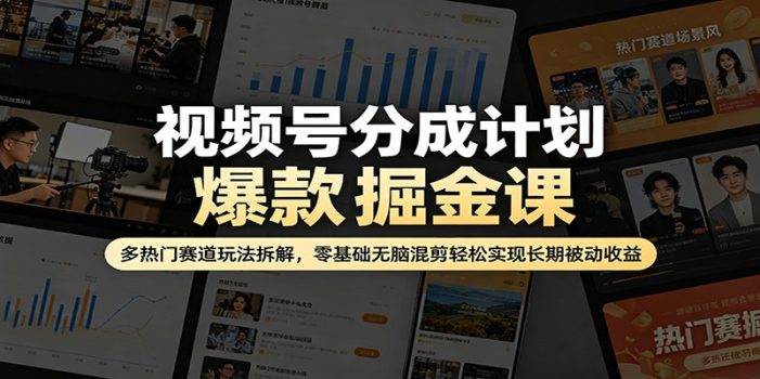 视频号分成计划爆款掘金课：多热门赛道玩法拆解，零基础无脑混剪轻松实现长期被动收益