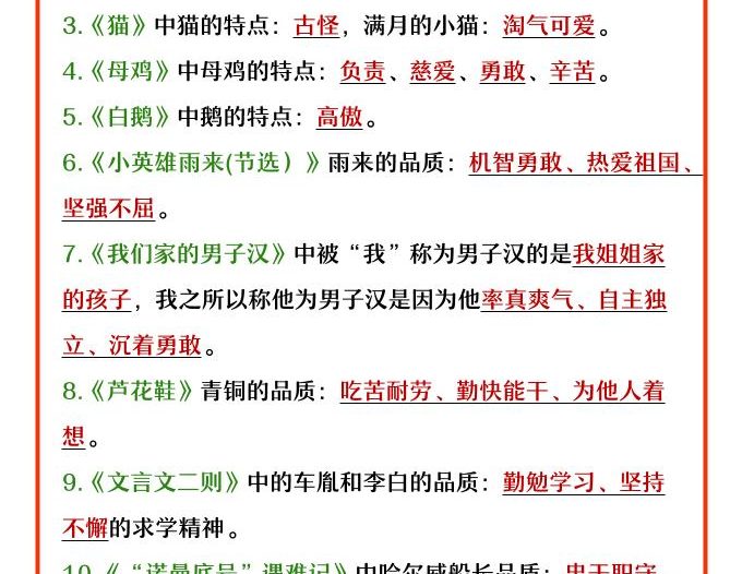 四年级下语文每课重点归纳