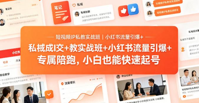 短视频IP私教实战班｜小红书流量引爆+私域成交+带徒盈利，专属陪跑，小白也能快速起号