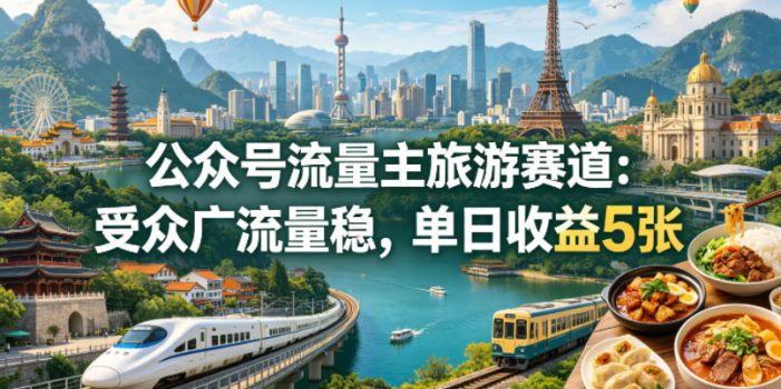公众号流量主之旅游赛道，受众广+流量稳，平均单日收益5张+