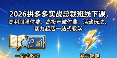 2026拼多多实战总裁班线下课，高利润强付费、高投产微付费、活动玩法、暴力起店一站式教学