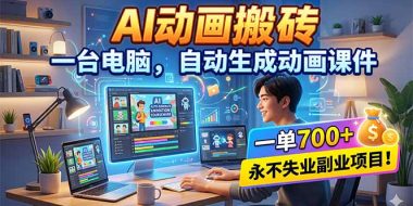 AI动画搬砖，一台电脑，自动生成动画课件，一单800+  永不失业副业项目！