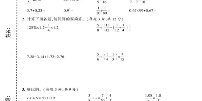 六年级下数学期中拔尖测试卷《苏教版》