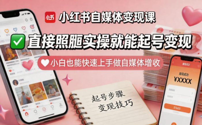 小红书自媒体变现课,直接照搬实操就能起号变现,小白也能快速上手做自媒体增收