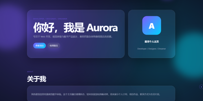 轻科技玻璃拟态个人主页系统源码