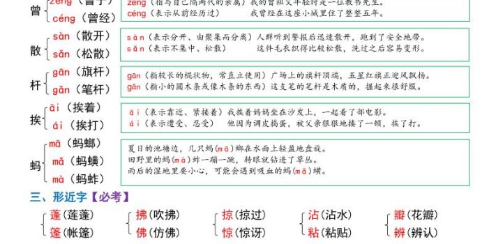 三年级下语文期中复习1-4单元考点背记汇总